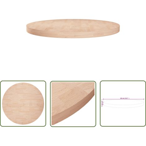 The Living Store Dessus de table rond Ø60x4 cm Bois de chêne massif non traité - Dessus De Table - Table Ronde - Bois Chêne - Meuble Rustique - Plateau De Table (1/4)