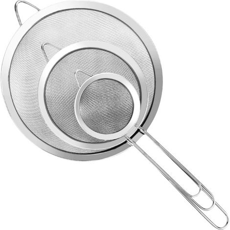 3er-Pack extra feinmaschiges Sieb mit Edelstahlgriff für Küche, Reis, Saft, Quinoa, Lebensmittel, Mehl (Breite: 8 cm/12 cm/18 cm)