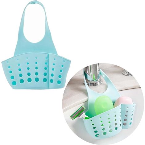 Organisateur d'évier pour cuisine et salle de bain, égouttoir à éponge, accessoires de salle de bain, panier d'évier à double poche et ventouse (bleu)-AquaForge (1/4)