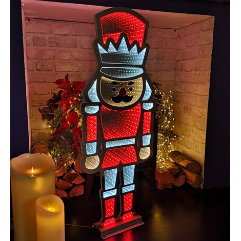 87cm Infinity Light up Standing Nutcracker Christmas Decoration with Red & White LEDs on Metal Base (1/4)
