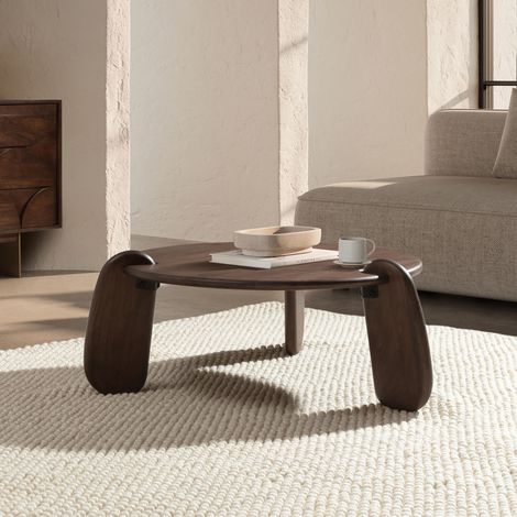 Table basse ronde 80x38 cm en manguier marron - IRIAGE (1/5)