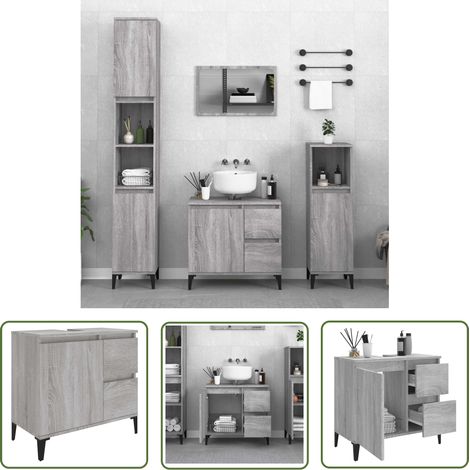 The Living Store Armoire de bain sonoma gris 65x33x60 cm bois d'ingénierie - Meuble De Salle De Bain - Armoire De Salle De Bain - Rangement Salle De Bain - Commode Salle De Bain - Armoire Lavabo (1/5)