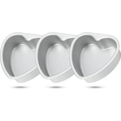 Lot de 3 moules à gâteaux en forme de cœur, en aluminium, pour la pâtisserie DIY, pour la cuisine, les mariages, la Saint-Valentin (Argent, 15 cm)