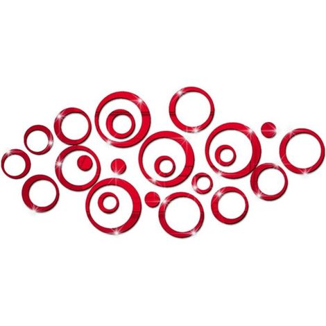 Stickers Muraux Miroir Cercle Acrylique, Stickers Muraux Salle de Bain (Rouge/24 Pcs)-Fei Yu (1/5)