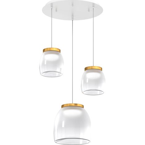 Lampadario Tondo Contemporaneo Drum Metallo Bianco Vetro Oro Led 16-16W Calda