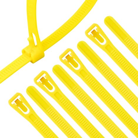 100 Pièces Collier Serrage Jaune Plastique Réutilisables 400 mm x 7 virgule 6 mm Attache Câble Colorées Serre Câbles Nylon (1/4)