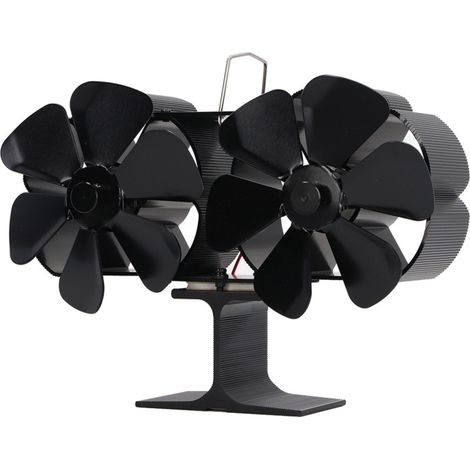 Ventilateur de poêle à 6 pales alimenté par la chaleur, double tête, pour cheminée, non électrique, noir (1/5)