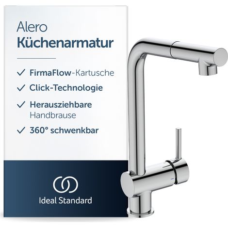 Ideal Standard Alero Küchenarmatur, Hochdruck, Auslaufhöhe 207 mm ✔ Chrom - Herausziehbare Handbrause, hoher 360° schwenkbarer Auslauf, gezielte Durchflusssteuerung, BE188AA (1/5)