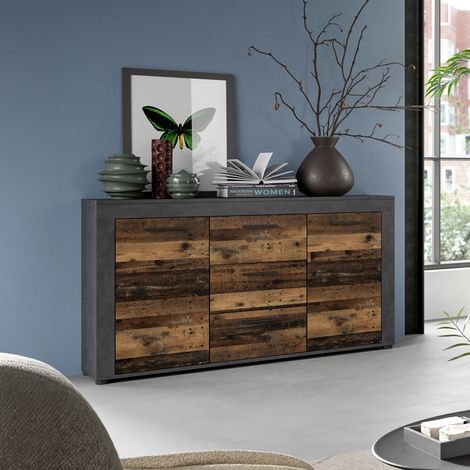 Buffet 125x35x80 cm gris décor en bois brun - JAMO