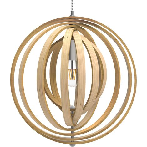 Plafonnier LED en bois Ineasicer, lustre sphérique de style vintage moderne avec lattes de bois réglables pour restaurants, chambres, salons, salles de bains, cafés et cuisines