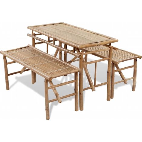 Table de brasserie avec 2 bancs 100 cm Bambou (1/5)