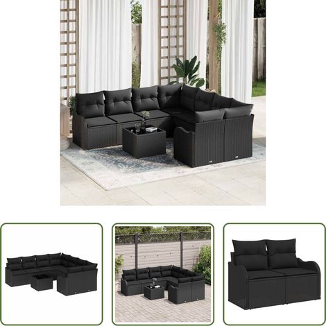 Gartenmöbel - Gartensofa-set mit Kissen 9 pcs Schwarz Poly-Rattan (1/5)
