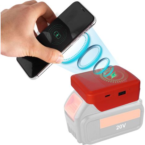 Adaptateur secteur sans fil 15 W pour batteries lithium à charge rapide avec sorties Type-C, USB et CC pour batteries lithium 18 V Einhell Power série X-Change (1/5)