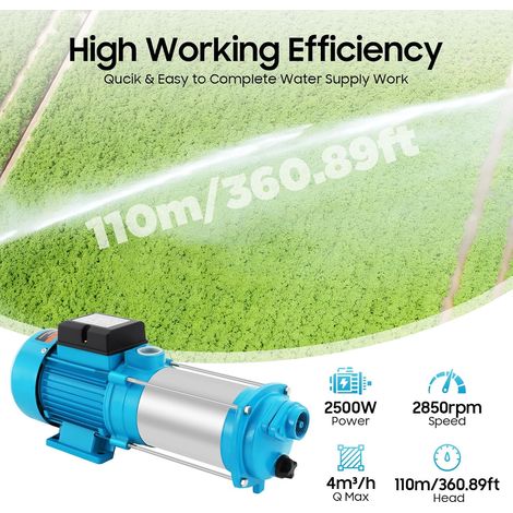 Edelstahl Kreiselpumpe 2500 Watt Hauswasserwerk Gartenpumpe Wasserpumpe, Strahlwasserpumpe Jetpumpe, für Gärten, Hotels, Cafeterien, Fabriken usw