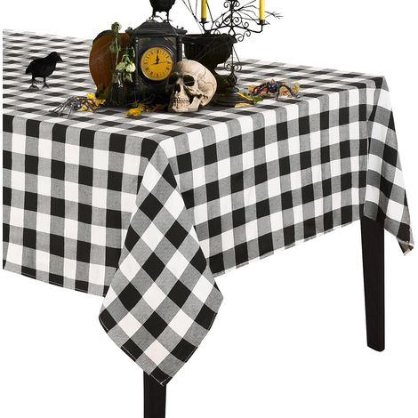 Nappe à carreaux Halloween, nappe à carreaux noirs et blancs style ferme pour décoration de table d'Halloween à la maison, 153 x 213 cm (1/5)