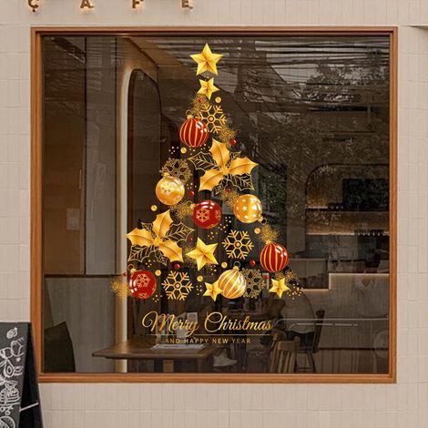 Decal Fenetre Noel - Accroche Electrostatique Sans Colle - Motifs Arbre De Noel Houx Etoiles - Pour Vitre Miroir Surface Lisse - Lot De 12 (1/5)