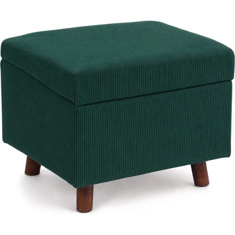 relaxdays pouf con vano portaoggetti, gambe in legno, velluto a coste, imbottito, HxLxP: 40x46x40 cm, soggiorno, verde (1/5)