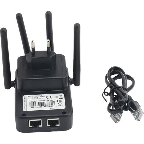 Dualband-WLAN-Repeater (5 GHz/2,4 GHz) mit 4 drehbaren Hochleistungsantennen, schwarz (1/5)