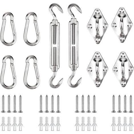 Kit de Fixation pour Voile D'ombrage, Soleil Voile D'ombrage Kit de Fixation pour Triangle et Carré, Rectangle, du Soleil Voile D'ombrage Accessoires de Fixation (en Acier Inoxydable) Google (1/5)