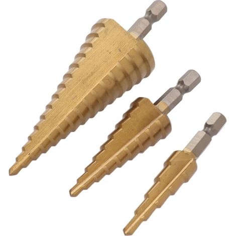 Foret à gradins triangulaire pour bois et métal, diamètre 4–32 mm, poignée ergonomique, perçage rapide et précis (1/4)