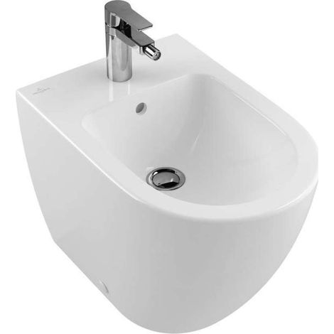 Bidet a terra, 370 x 560 mm, per rubinetteria 3 fori, foro centrale bombato, con troppopieno, modello da appoggio, per installazione a filo muro, Sanitari Star White CeramicPlus (1/3)