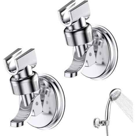 CSPARCV 2-piece suction cup shower head holder, 360° rotatable, removable and adjustable, suitable for hotel bathrooms, no drilling required (silver) (1/4)