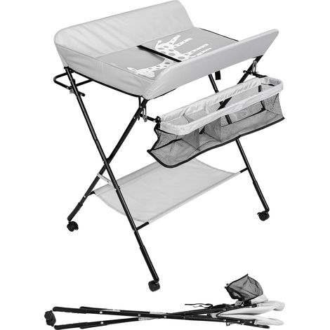 Randaco Table à langer pliable,Nouveaux-Nés Design Ergonomique, Maximum 20 Kg,Table à Langer avec Panier de Rangement à Côté,Gris