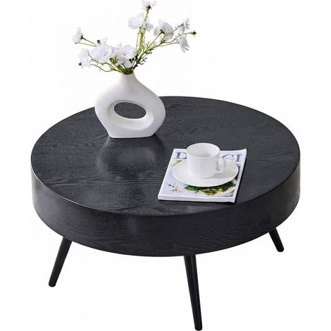 ELVMI Tavolino da Salotto Rotondo con Piedini Regolabili Antiscivolo per Soggiorno in MDF e Metallo Nero 70 cm (1/5)