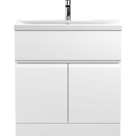 Mavesyn Contemporary 2 Door 1 Drawer Floor Standing Vanity Unit with Mid-Edge Basin, Satin White, 800mm
