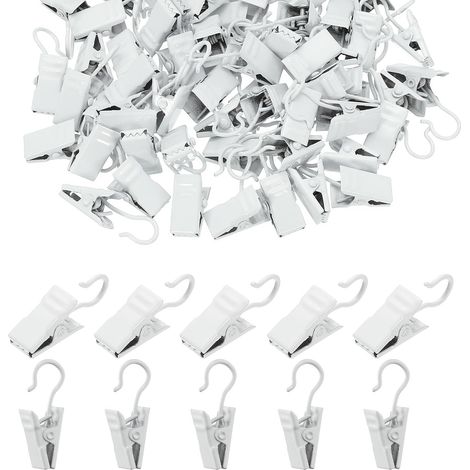 Ganchos para cortinas, clips para guirnaldas de luces, ganchos decorativos, aptos para camping, presentación artesanal, 100 unidades (blanco) (1/5)