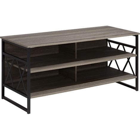 Mobile TV in Legno Scuro con 4 Ripiani Gambe in Metallo Nero Moderno Carlisle (1/5)