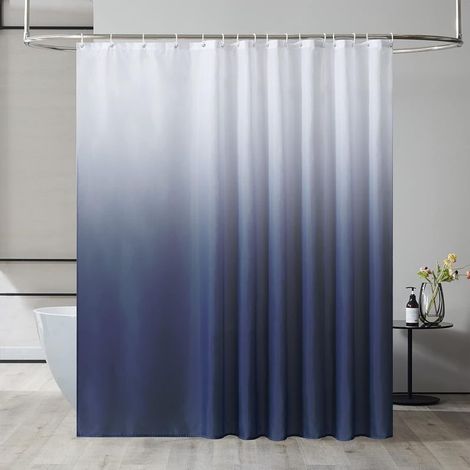 Grand rideau de douche en polyester imperméable et résistant à la moisissure, lavable en machine, pour baignoire d'angle, avec 12 crochets, 240 x 200 cm, bleu marine dégradé.