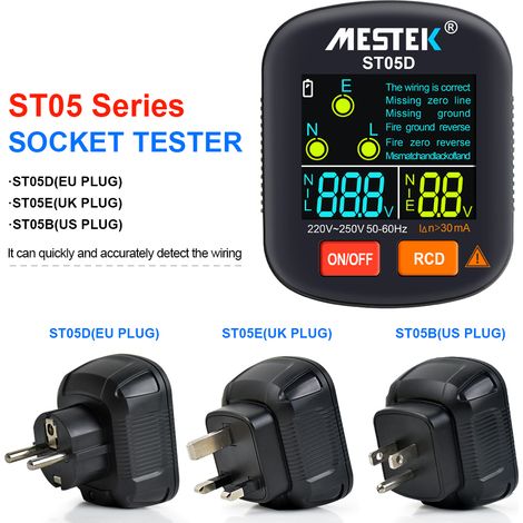 Testeur de prise numérique Portable 30-250V, détecteur de tension RCD, outil de vérification de Phase de polarité de terre avec affichage couleur. (1/5)