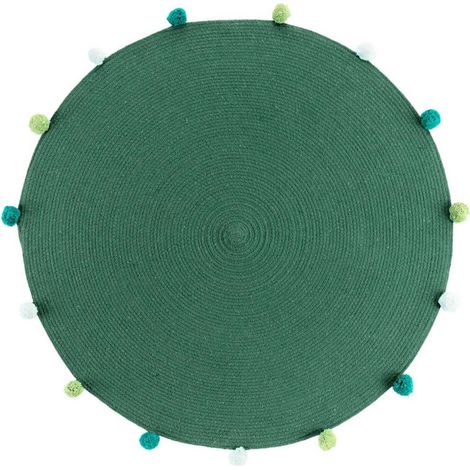 Tapis Rond Enfant "Pompomparty" 90cm Vert (1/3)