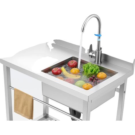 Fregadero de cocina utilitario, acero inoxidable, patas ajustables, color plata. (1/2)