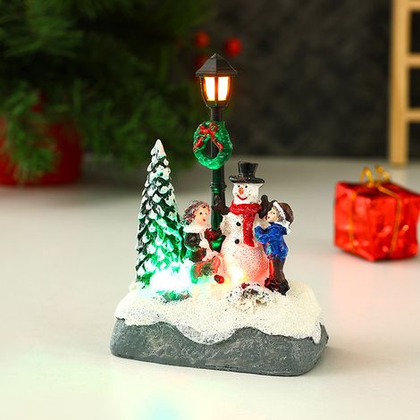 Décoration de Noël Lumineuse, Maison en Résine, Bonhomme de Neige, Miniature avec Lampadaire, Déco de Table (1/5)