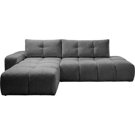 CONSTANCE - Canapé d'angle tissu chenille 4 places Gris foncé Droit (1/5)
