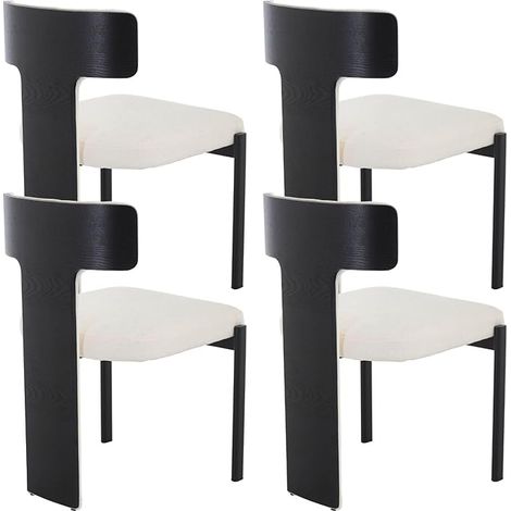 Wahson Set di 4 Sedie da Pranzo Moderne, Sedie da Cucina Imbottite in Ciniglia con Gambe in Legno e Metallo, Poltroncine per Soggiorno e Cucina, Bianco