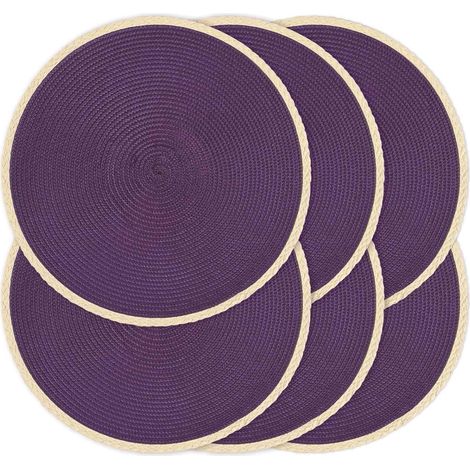 Lot de 6 sets de table ronds tressés de 38,1 cm, antidérapants, lavables à bords fins pour décoration de table de cuisine, salle à manger (violet, 6)'01 Violet Lavande 6 pcs'01 Violet Lavande'6 pcs (1/5)
