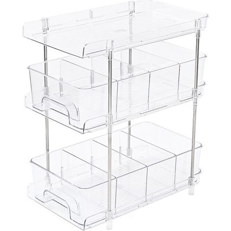Mueble de almacenaje bajo fregadero. Caja para cosméticos de oficina. Organizador bajo fregadero de cocina. Estante deslizante multifuncional bajo fregadero para baño - Transparente [Tres niveles] Dos (1/5)