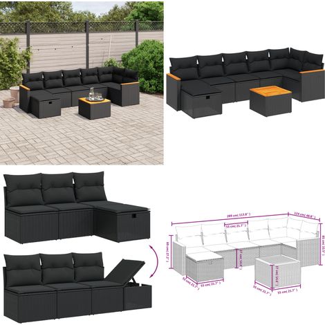 Salon de jardin 8 pcs avec coussins noir résine tressée - Ensemble Salon De Jardin - Mobilier De Jardin - Canapé Extérieur - Chaise Extérieure - Table Basse Jardin - Home & Living (1/5)
