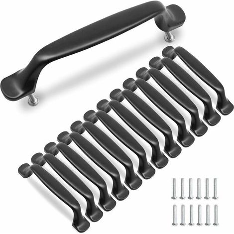 Set mit 10 schwarzen Möbelgriffen aus Aluminiumlegierung, 96 mm Lochabstand, inklusive Schrauben (1/3)