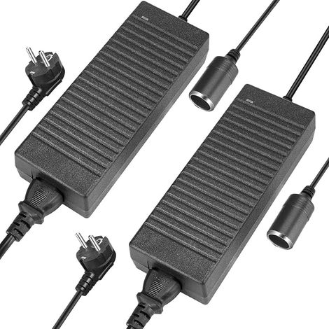 Ledmo Confezione da 2 adattatori di alimentazione da 12 V 10 A con spina accendisigari, trasformatore da 100-240 V CA a 12 V 10 A CC, convertitore elettronico per autoveicoli da 120 W. (1/5)