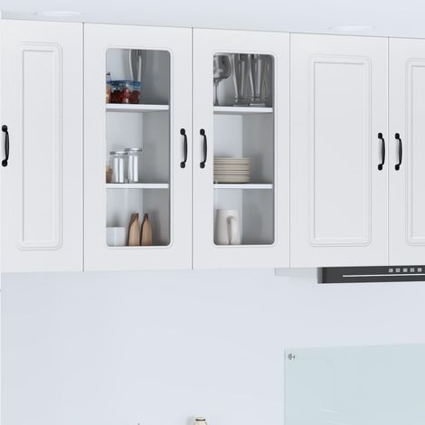 Meubles hauts de cuisine 2 pièces en bois d’ingénierie blanc, 6 étagères et 2 portes - PANGIVO (1/5)