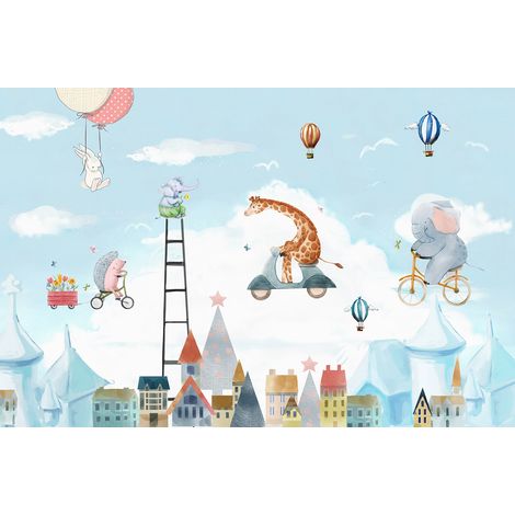 Papier peint panoramique Enfants - Animaux dans le Ciel - 130 cm x 86 cm (1/2)