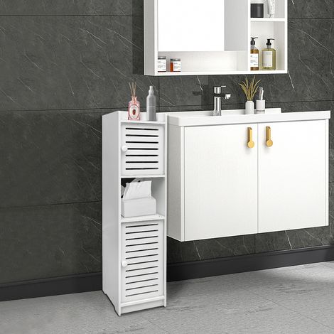 Badezimmerschrank Aufbewahrungsschrank mit 2 Türen mit offenem Fach 75x22x20cmWeiß (1/5)