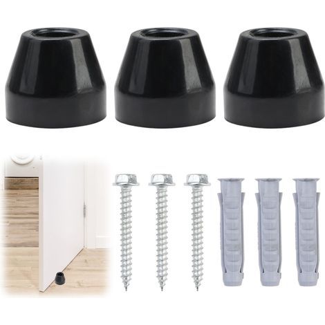 Lot de 3 butées de porte pour plancher à vis en caoutchouc, tampon en caoutchouc plein, noir, de haute qualité, vis en acier inoxydable, protection qui peut être fixée au sol (30 x 25 mm, noir) (1/4)