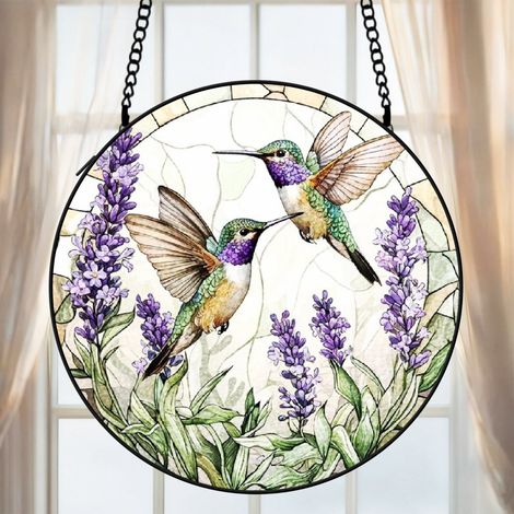 Attrape-soleil vitrail colibri 9 cm décoration suspendue fenêtre oiseau lumineux cadeau anniversaire (1/5)