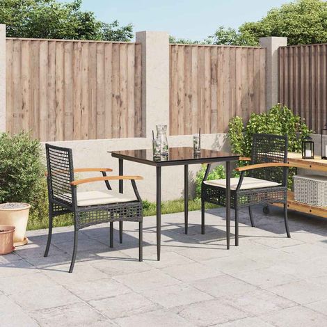 vidaXL Set comedor de jardín 3 pzas con cojines ratán sintético negro (1/5)