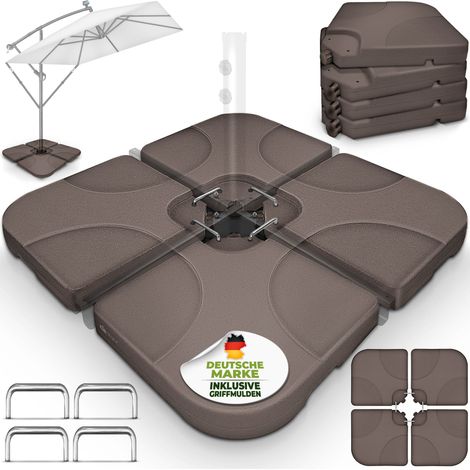tillvex® Sonnenschirmständer Braun 60 Liter / 80 kg – 4-teilig für Ampelschirm inkl. Metallverbinder  Schirmgewicht befüllbar mit Wasser oder Sand  Schirmständer Ampelschirmständer wetterfest
